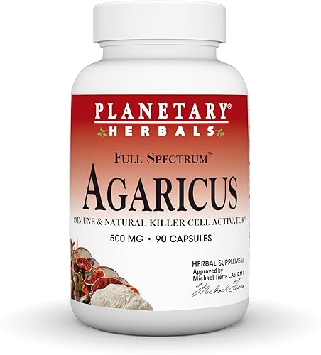 Planetary Herbals Agaricus Full Spectrum 500 mg, activador de células asesinas inmunes y naturales, 90 cápsulas