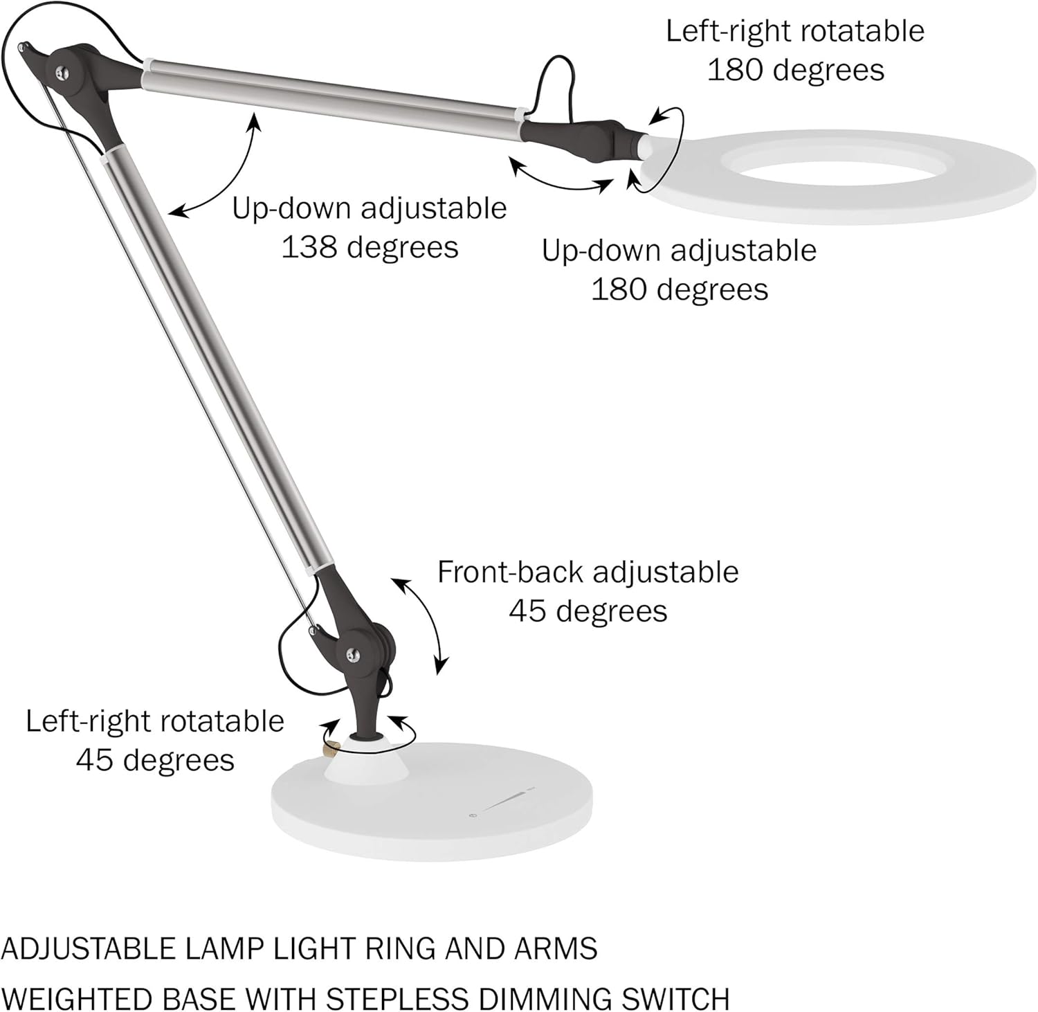 Lavish Home LED Desk Lamp - Swing Arm Architect Lamp - Adjustable Natural Sun Lighting for Home Office, Bedroom, or Dorm Room (White)
