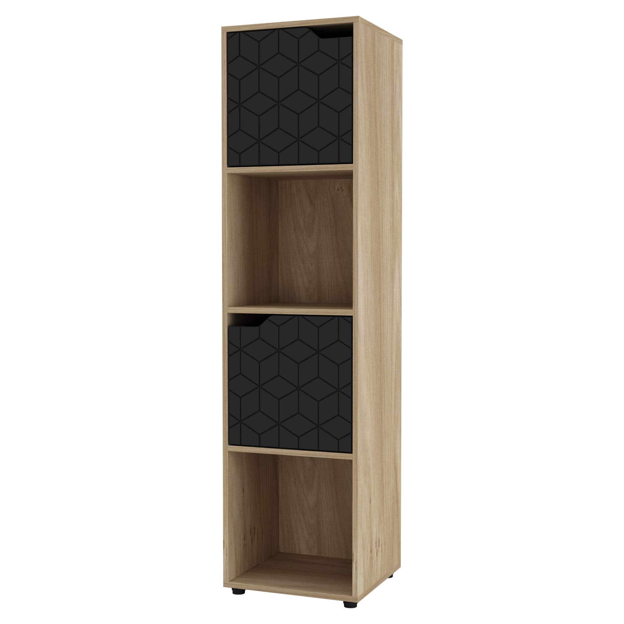Urbnliving Black Door Oak Wooden Cube Bookcase Geo Geometric Door Display Shelf Storage Shelving Cupboard… (, 4 Cube)