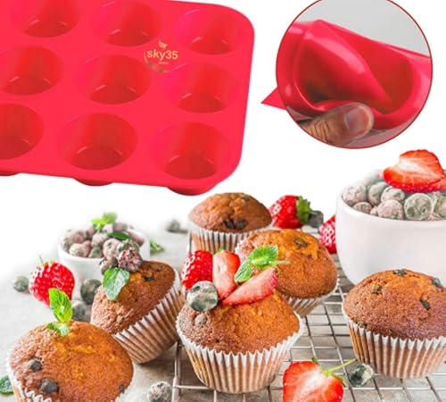 Miniatura 6 de Molde de silicona para magdalenas de 12 tazas  Juego de 3 moldes de silicona de tamaño regular  Juego de 3 moldes para pasteles de colores mixtos