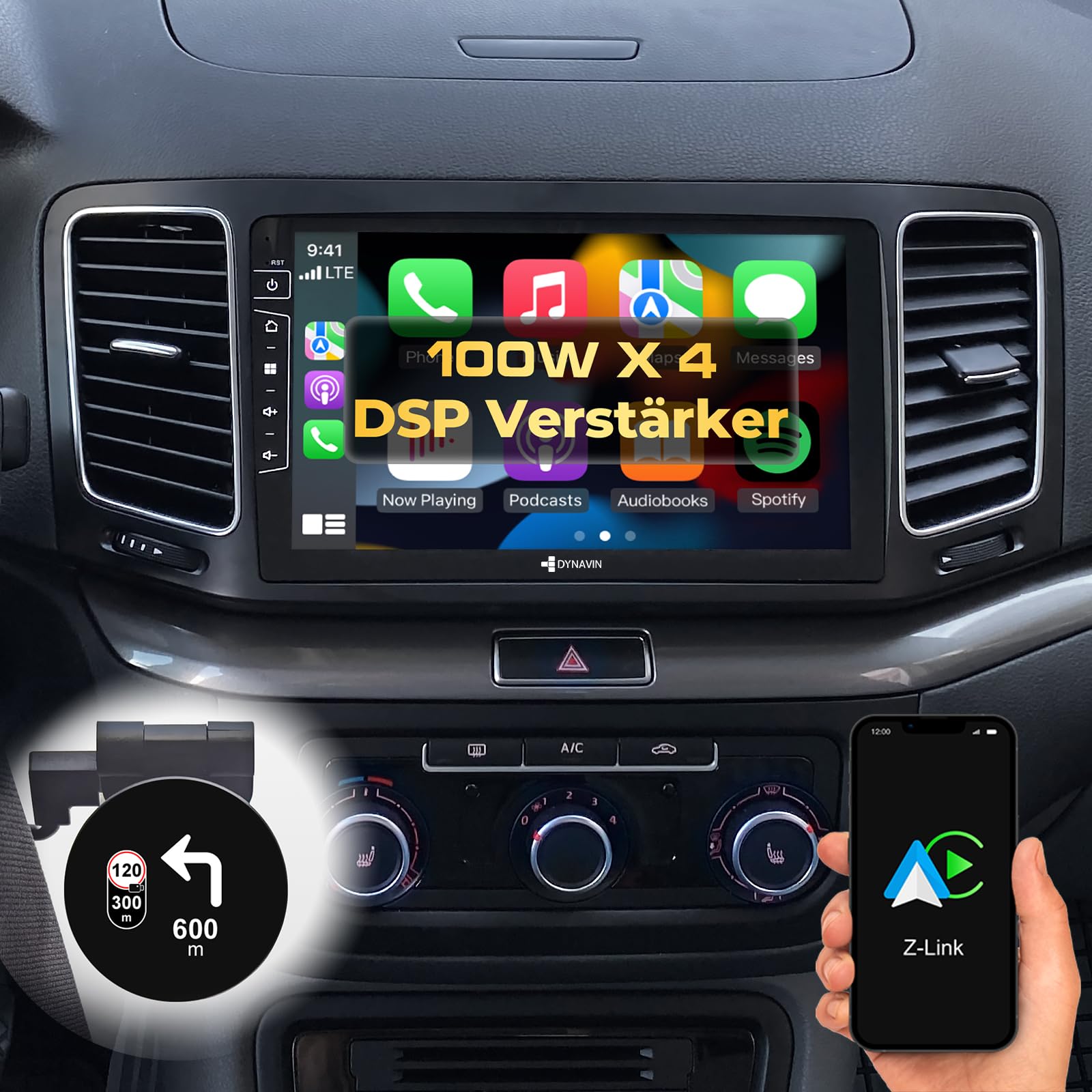 DYNAVIN Android Autoradio Navi für VW Sharan Seat Alhambra, 9 Zoll OEM Radio mit Wireless Carplay und Android Auto | Head-up Display | Inkl. DAB+: D9-DF56 Premium Flex
