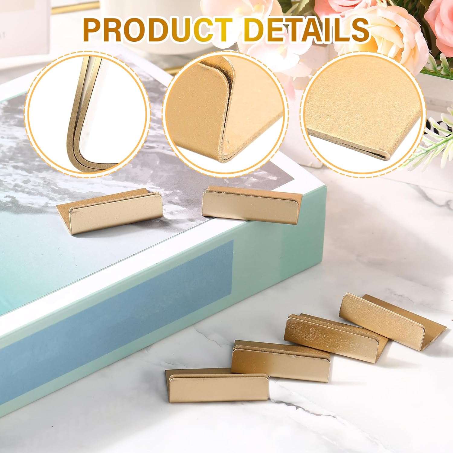 30 Pcs Place Card Holders Gold Vintage Finish Table Card Holder Table Number Stands Antique Small Signs for Display Price Tags, Food Signs, Reception Party Photo, Weddings Restaurants Favor