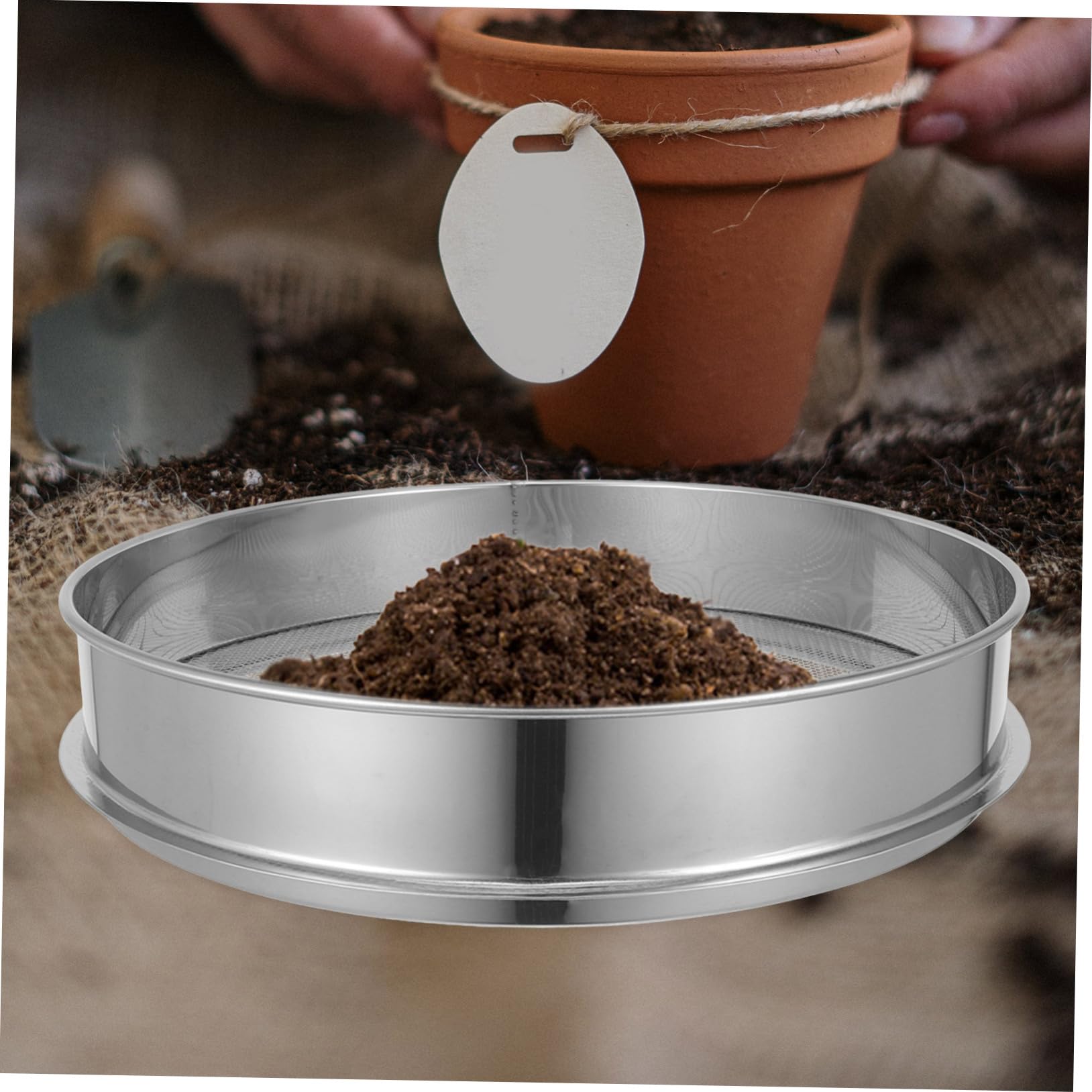 PartyKindom Setaccio in acciaio inox per giardinaggio, strumento multiuso setaccio a terra rotondo, 40 cm, per compost e pavimento e solido