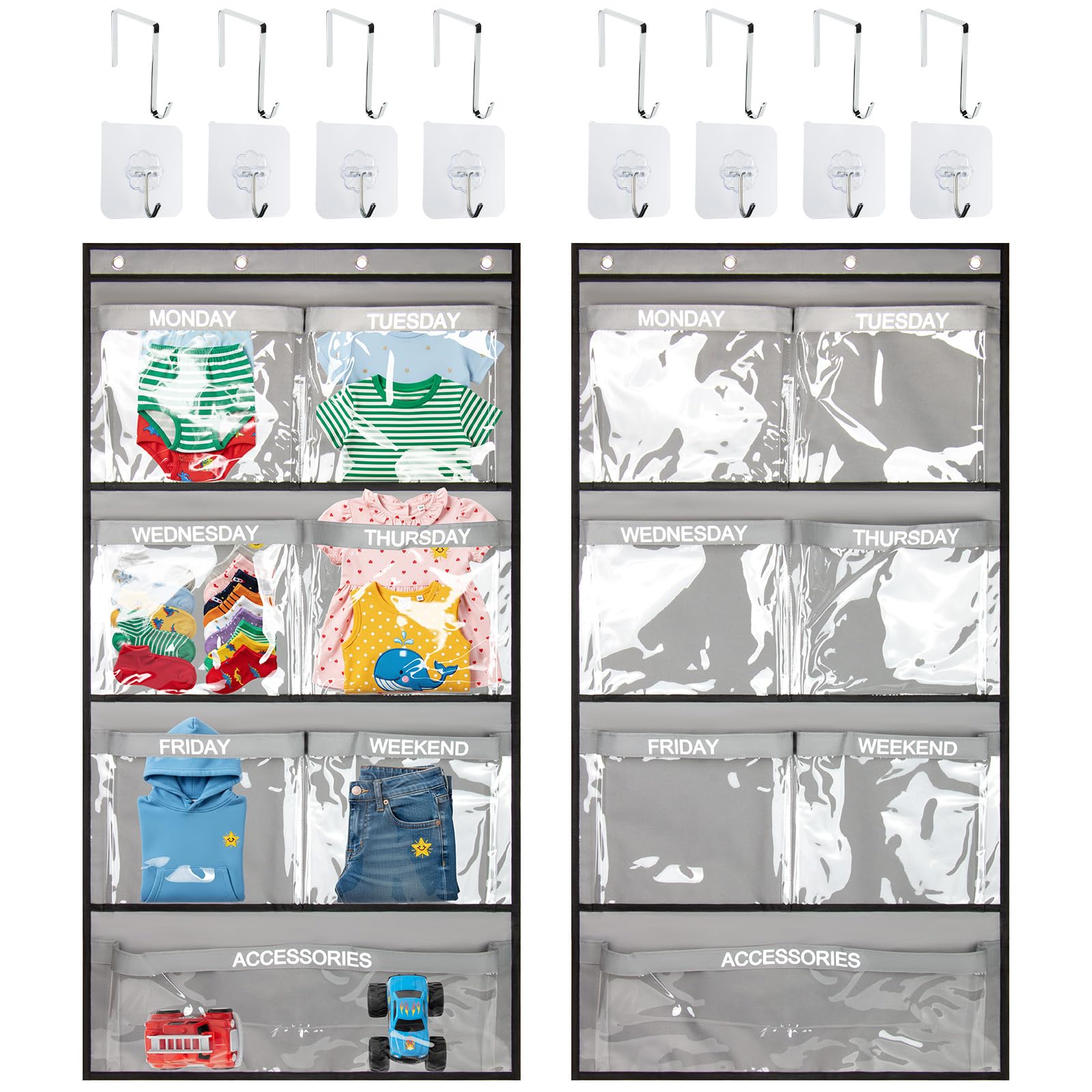 Photo 1 of NINTHFIT Weekly Clothes Organizer for Kids - Hanging Closet Storage (Grey)