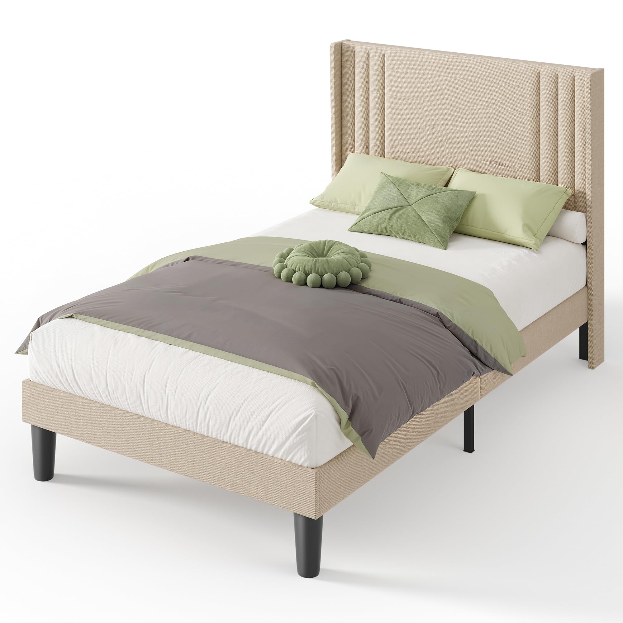 Letto imbottito 120 x 200 cm, con testiera e rete a doghe, robusto letto in tessuto per ragazzi e camere degli ospiti, struttura imbottita,Beige