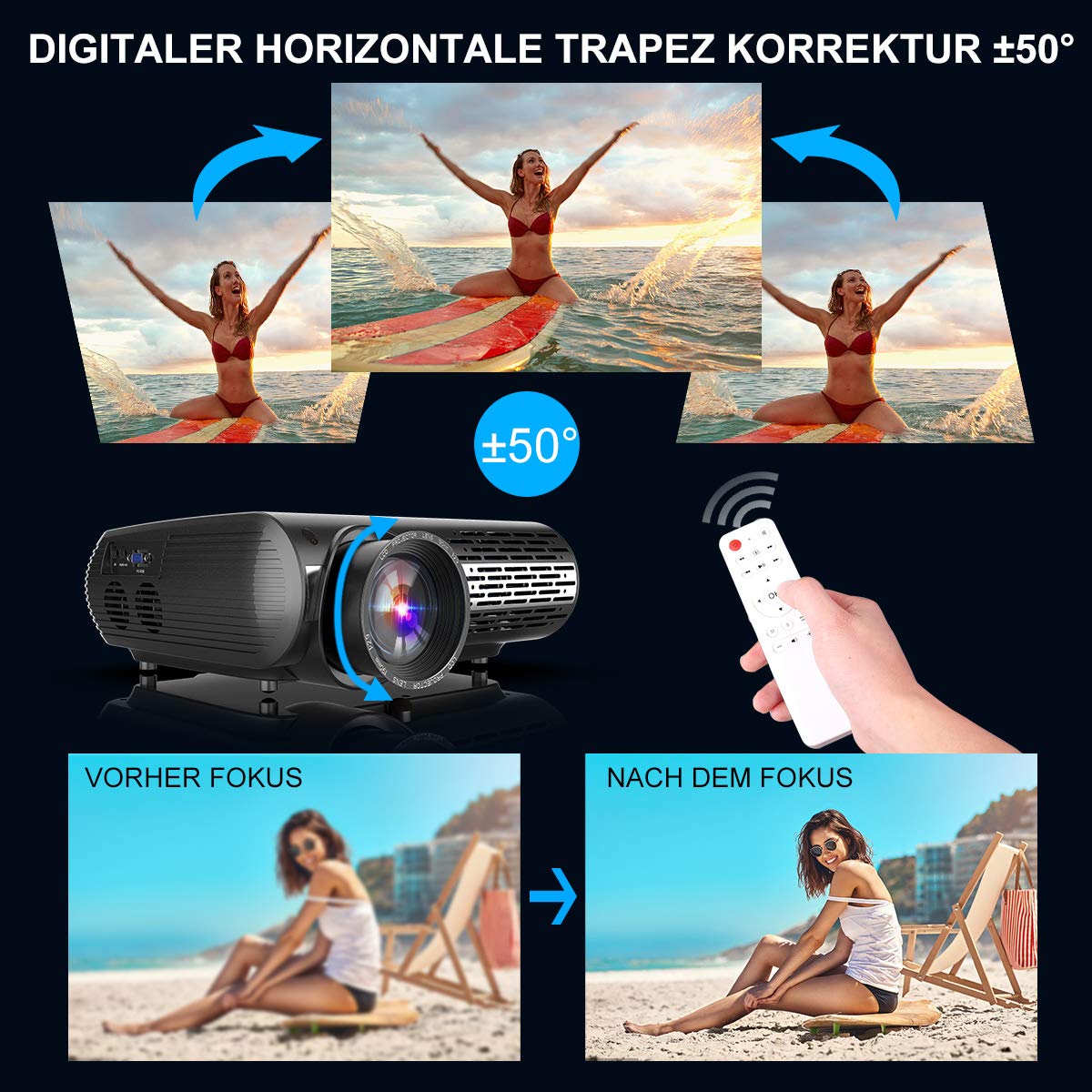 Vidéoprojecteur WiMiUS 7000 lumens Full HD 1080P 4K Support 4D Correction électronique LED