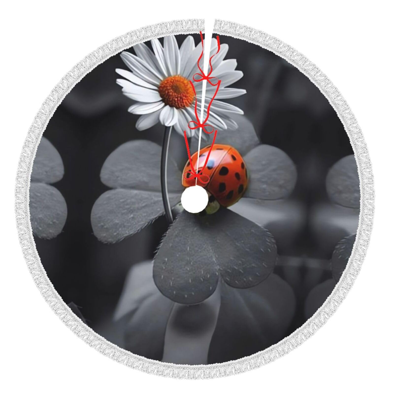 Jupe de sapin de Noël pour masquer le pied du sapin de 121,9 cm avec pompons doux