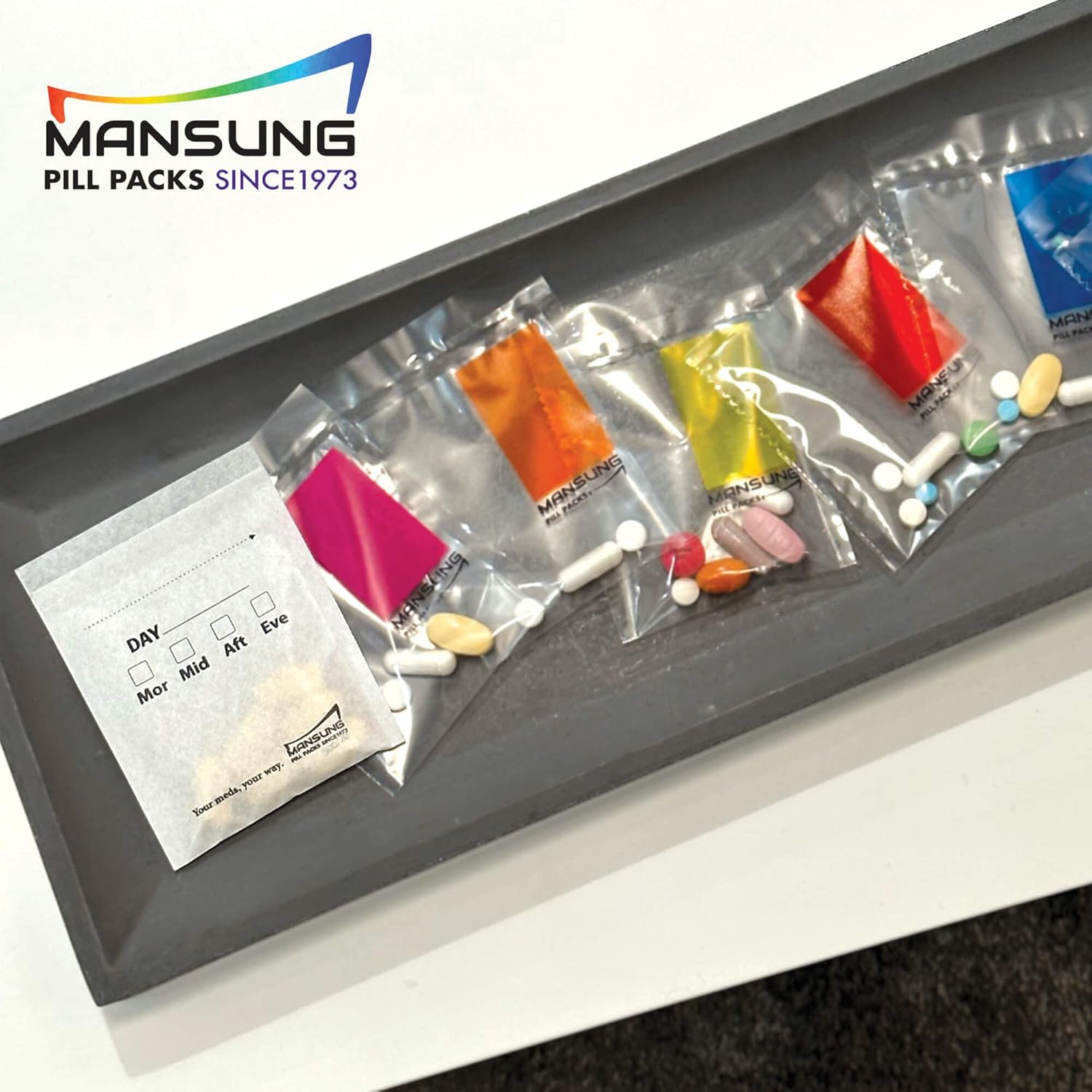 Mansung M Loading Tray 2pcs - 6-Slot Plastic Use with Mansung Pill Bags, Heat Seal Pill Pouches, sealable Pouch Dispenser kit Daily Sealing Filler Vitamin AM PM Organizer, Bag pouche Pack Organizer