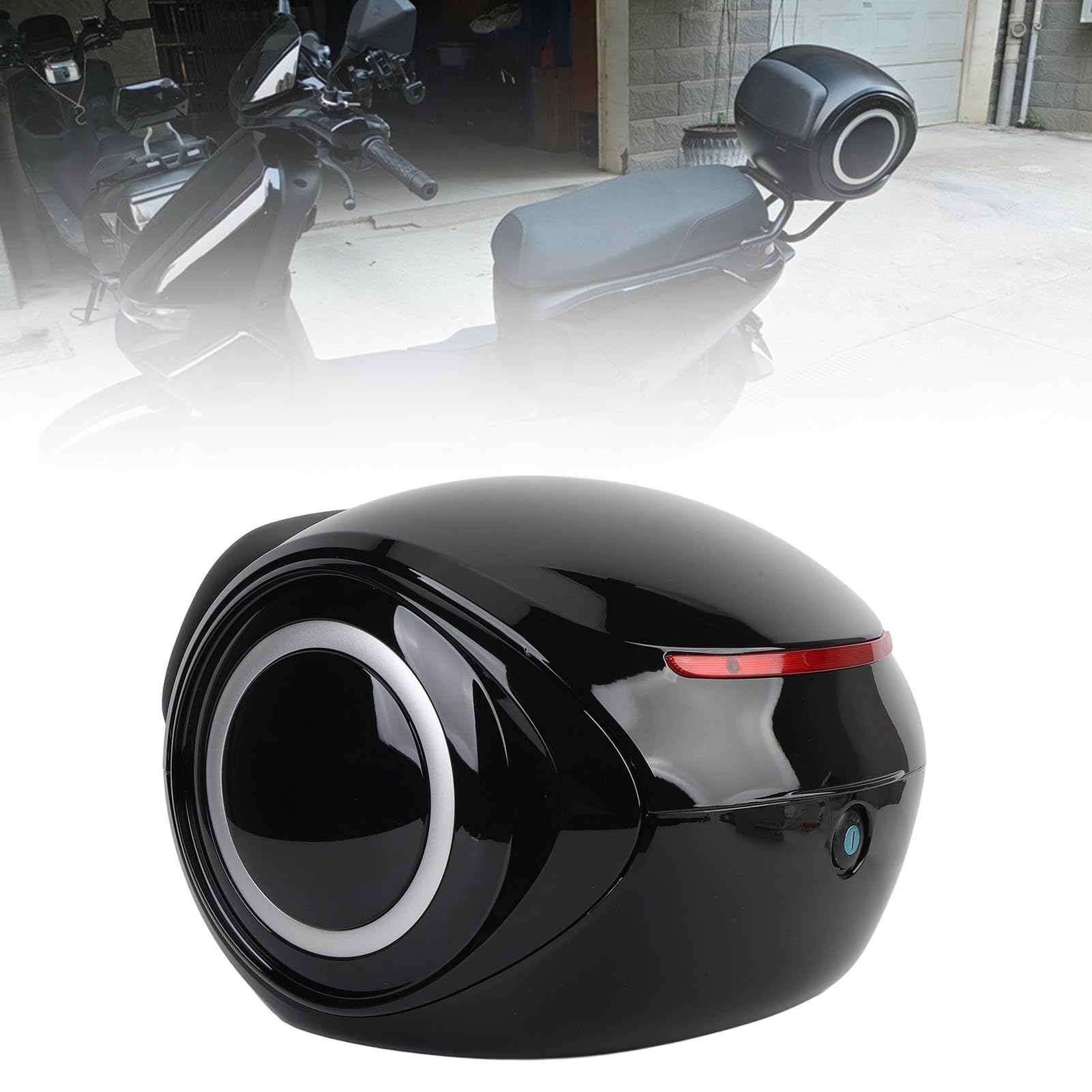 Boîte Arrière de Moto 32L, Boîtier Supérieur Anti-poussière de Style Sportif ABS pour Vélo électrique, Scooter, Améliore la sécurité, Stockage de Coffre Réfléchissant (Black)