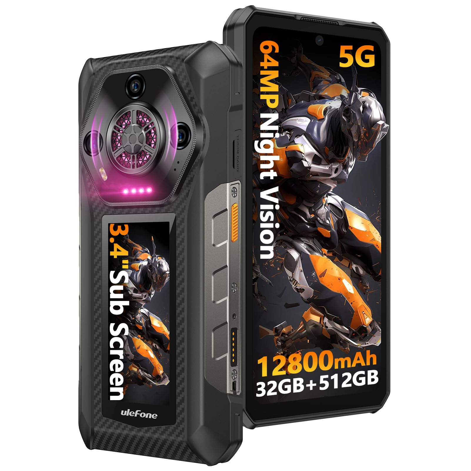 Ulefone Armor 30 Pro 5G Outdoor Handy, 32GB+512GB/2TB, 6,95" FHD+ 120Hz & 3,4" Sekundärdisplay, 12800mAh 66W, 50MP+64MP Nachtsicht+32MP, Android 14, WiFi 6E/NFC/GPS/Fingerabdruck/Face ID