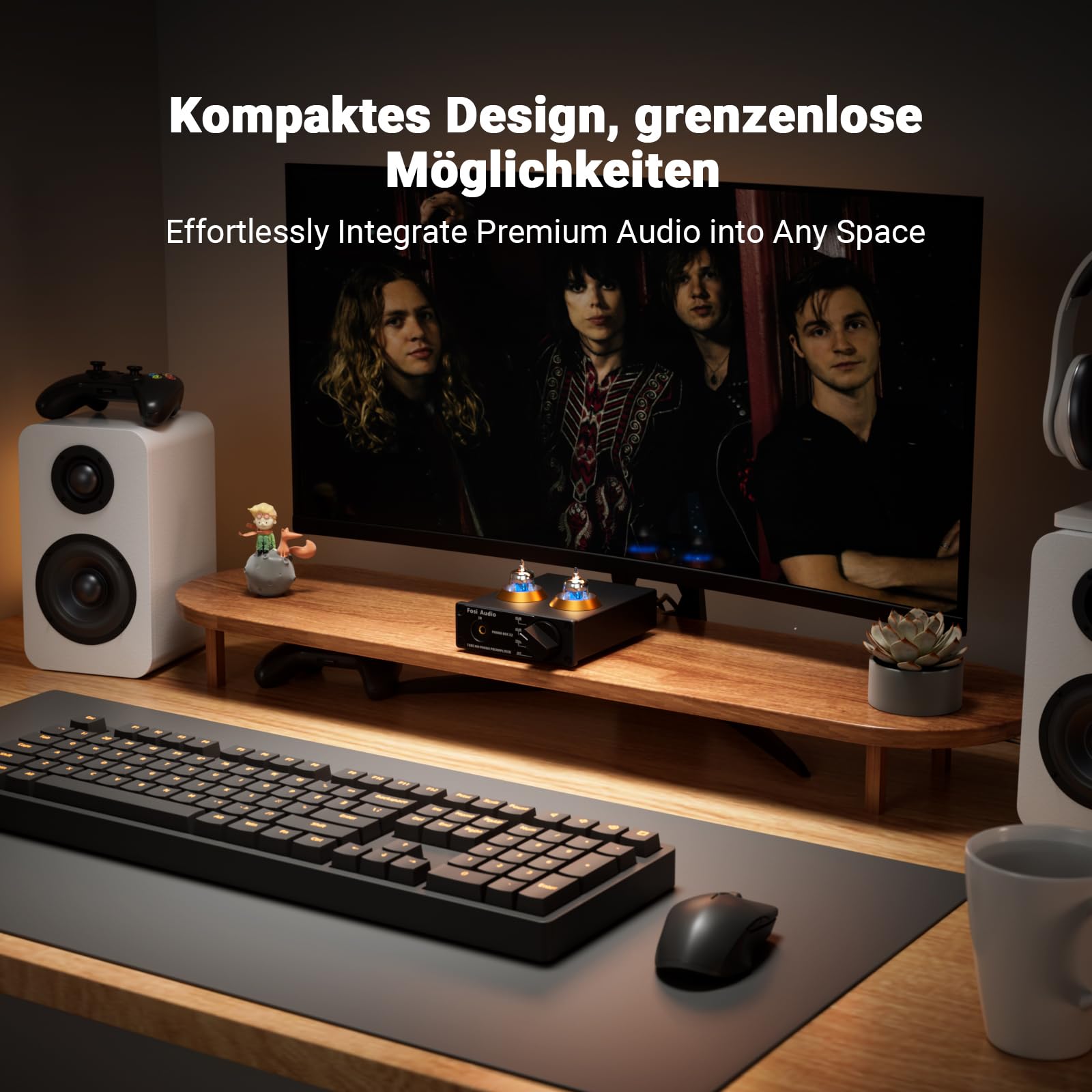 Fosi Audio Box X2 Phono Vorverstärker für MM Plattenspieler, Stereo Röhrenvorverstärker HiFi Mini Vakuum Vorverstärker mit Gain-Regelung, inkl. 12V DC Netzteil