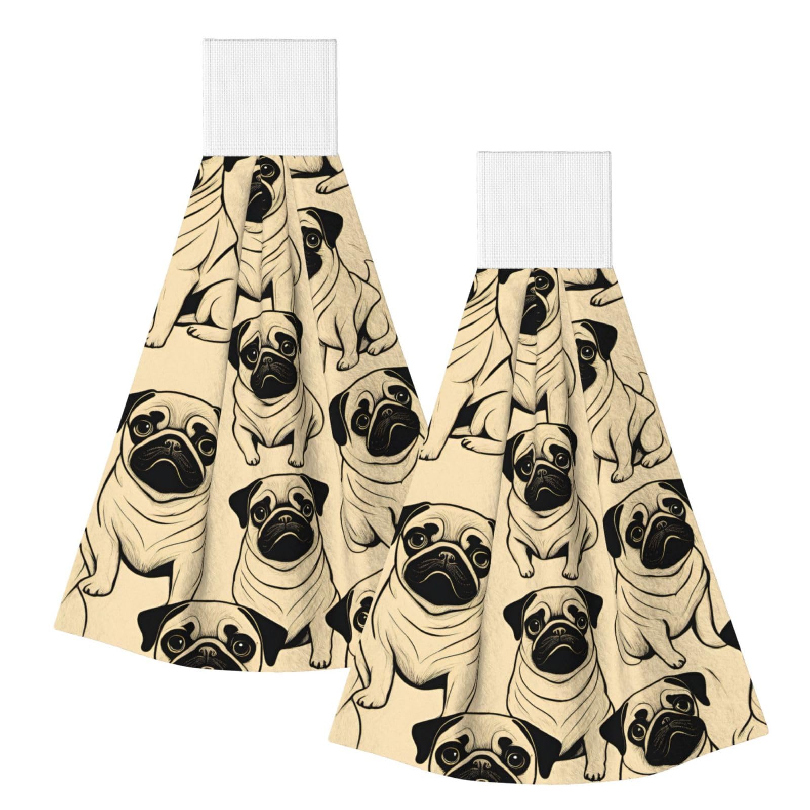 DUWAA Cute Pug Dog Print Hanging Hand Towel Quick Dry Bathroom Towel Soft Kitchen Towel