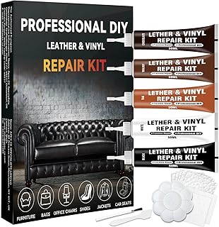 Leather Repair Kit for Furniture, Leather Seat Repair Kit for Cars, Vinyl Repair Kit for Sofa, Purse and Jacket, Restore Any Material, Fix Scratches, Tears, Holes and Peeling with Easy Instructions