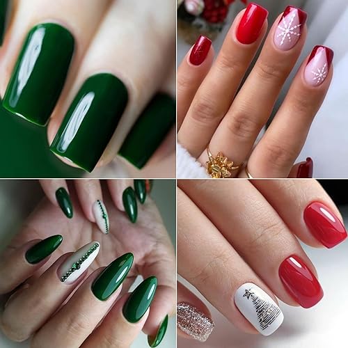 Miniatura 4 de AILLSA Juego de esmaltes de uñas de gel de Navidad, blanco, rojo, verde oscuro, brillante, con base y capa superior, esmalte de uñas de gel rojo
