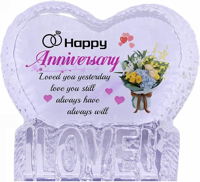 Wedding Anniversary Romantic Gifts for Couple Women Her, Happy Anniversary Wedding Gifts for Wife Girlfriend, Crystal Heart Marriage Keepsake,Valentines Day Gifts,Wedding Anniversary Present for Her