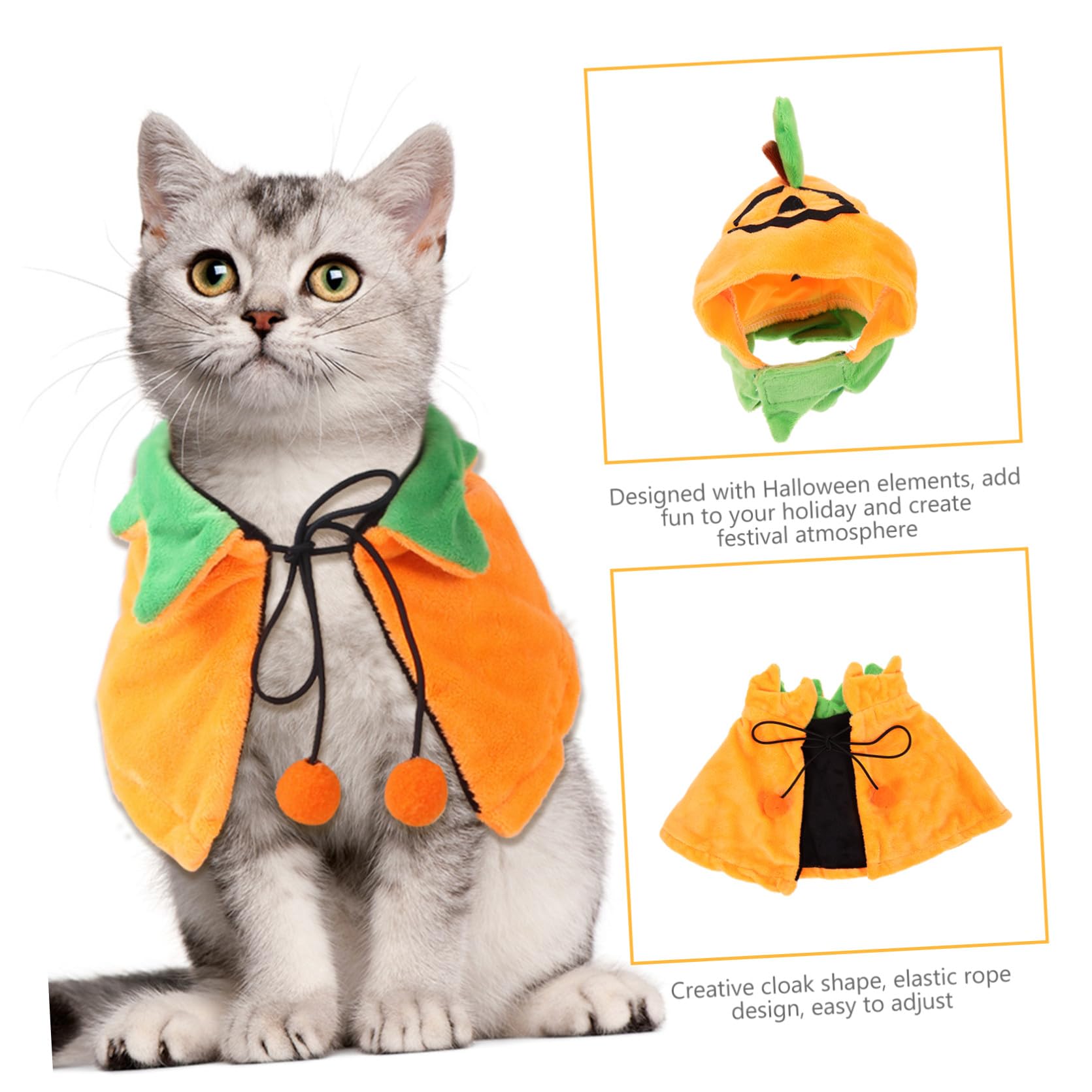 BESPORTBLE 3 Set Mantello Per Animali Domestici Mantello Di Halloween Per Animali Domestici Vestito Jack-o- Lanterna Per Costume Da Zucca Di Halloween Per Gatti Peluche
