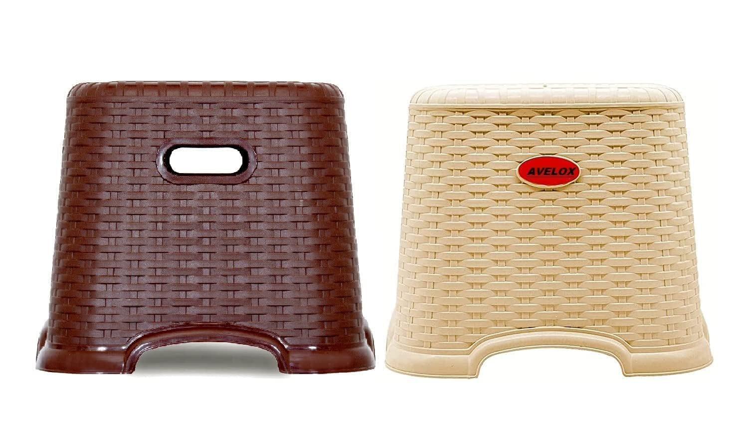 Stool for Kitchen Bathroom Classic Perfect Posture Plastic Stool, 10.62 inch (Height) Pack of 2 pcs Brown & Beige-image-15