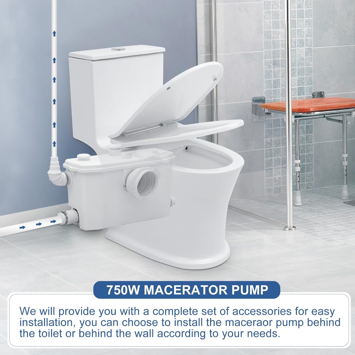 Macerator Pump, Macecrating Toilet Pump for Basement with Water Connections for Macerating Toilet, Laundry, Cooking Sink, Clothes Washer，3 Inlets & 1 Outlet（750W）