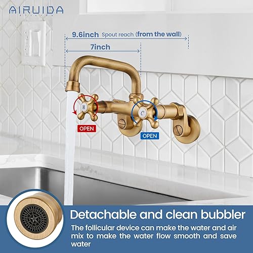 Vista 68 de Airuida Grifo de cocina de níquel cepillado para montaje en pared, boquilla de 8 pulgadas, montaje en pared, grifo de fregadero de lavandería