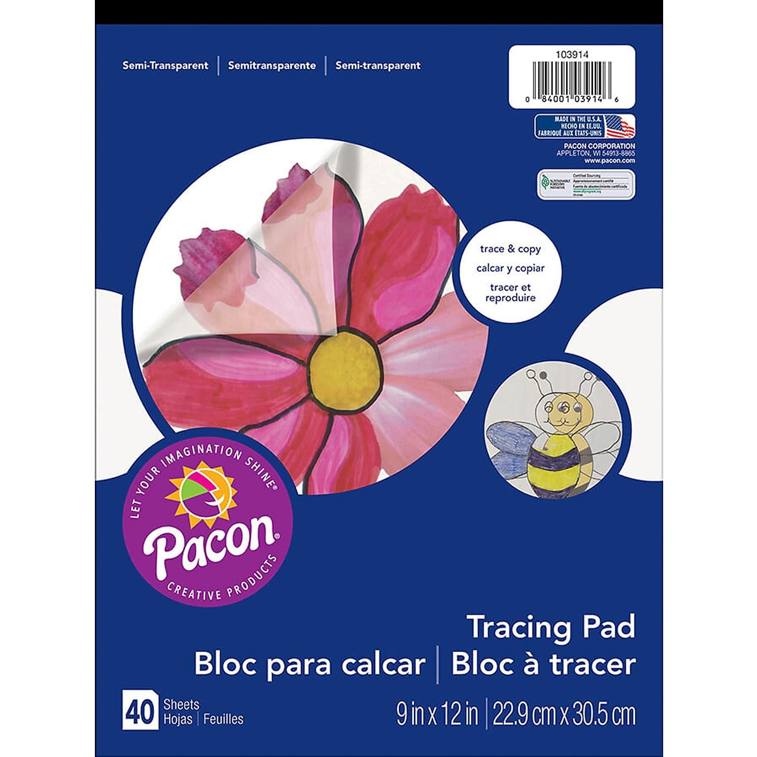 Pacon Art Street Translucent Tracing Paper Pad, 12-inch x 9-inch (PAC103914)