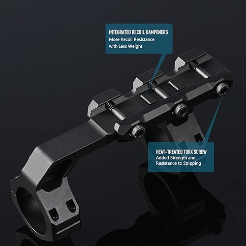 Miniatura 3 de Hiram Montaje de alcance voladizo de doble anillo de 1.181 in con liberación rápida y amortiguadores de retroceso integrados para riel Picatinny
