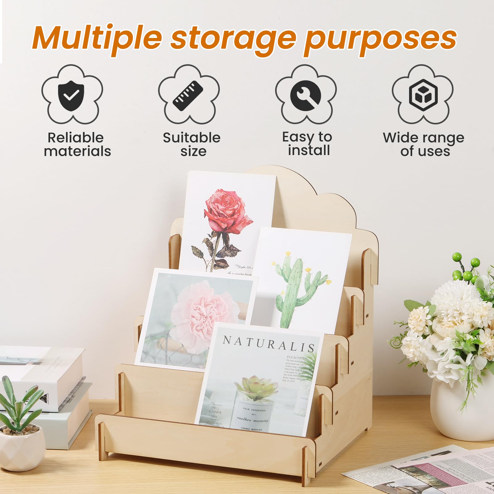 Postcard Display Stand 4-Tier Wooden Display Stand For Greeting Cards ...