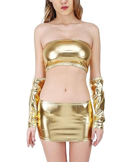 MPITUDE Womens Fantasy Babydoll Set Sexy Costume with Mini Skirt Tube Bra Hand Gloves