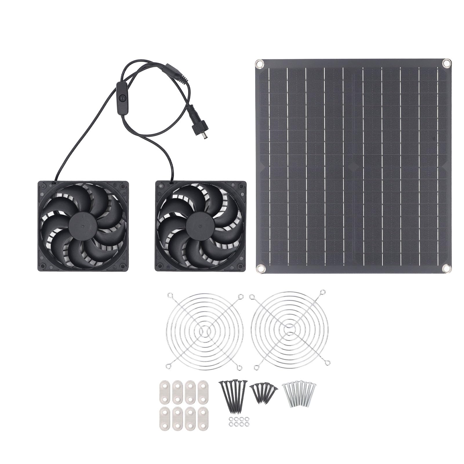 Ventilador Solar, Ventilador de Panel Solar de 25 W Resistente a la Intemperie con Ventilador Doble de CC para Gallineros Pequeños, Invernaderos, Cobertizos, Casas para Mascotas,