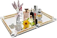 Vista 11 de Bandeja de vidrio de cristal, bandeja de maquillaje y perfume de espejo plateado con diamante triturado de 11.8" x 7.9", bandejas de joyería