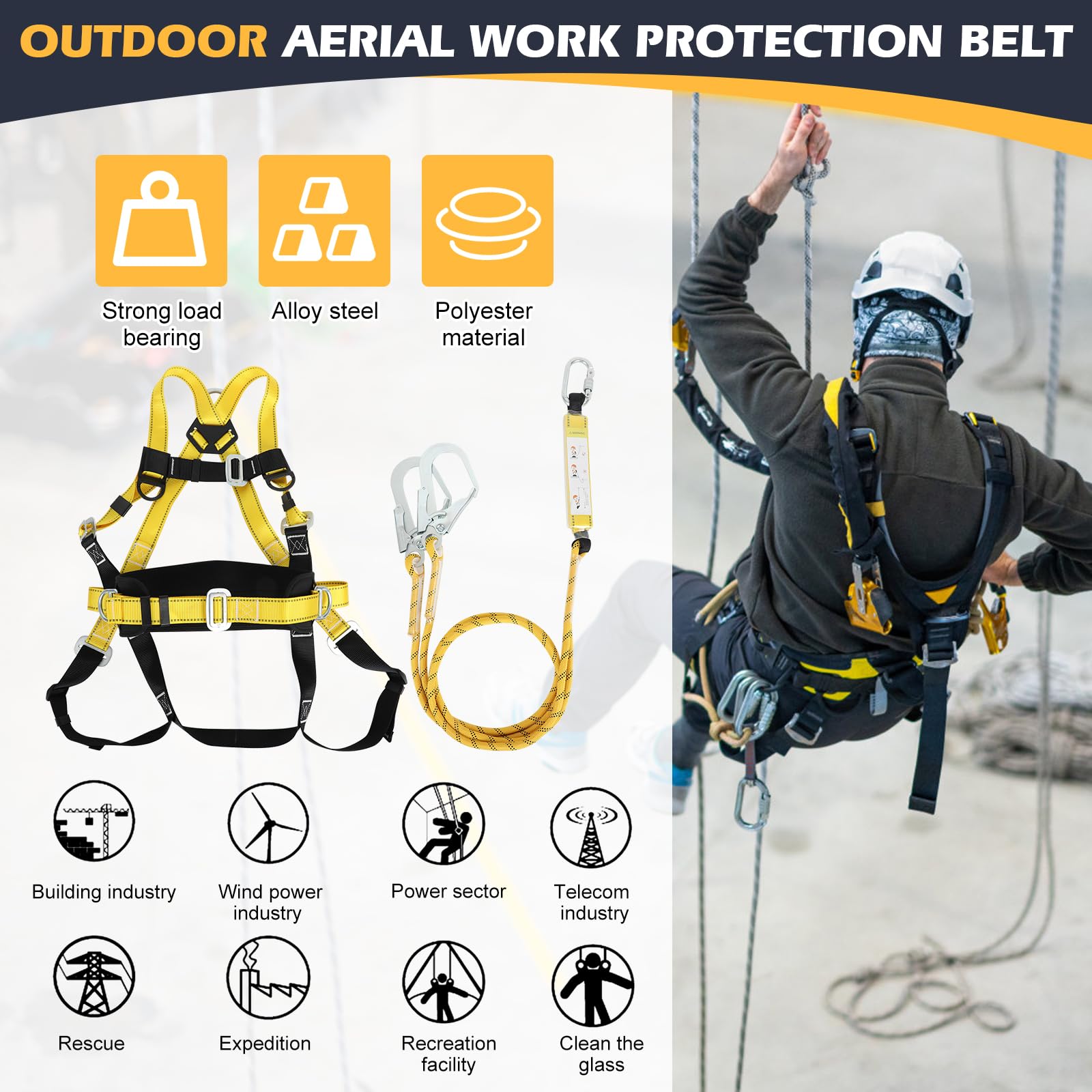 Cintura di sicurezza anticaduta, set di cinture di sicurezza a 5 punti, cintura di sicurezza con cuscinetto e anello a D regolabile, 2 ganci