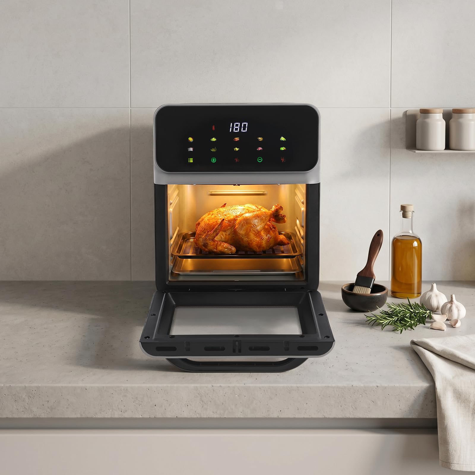 Friggitrice ad aria,air fryer 10L,senza olio con finestra,touchscreen LED