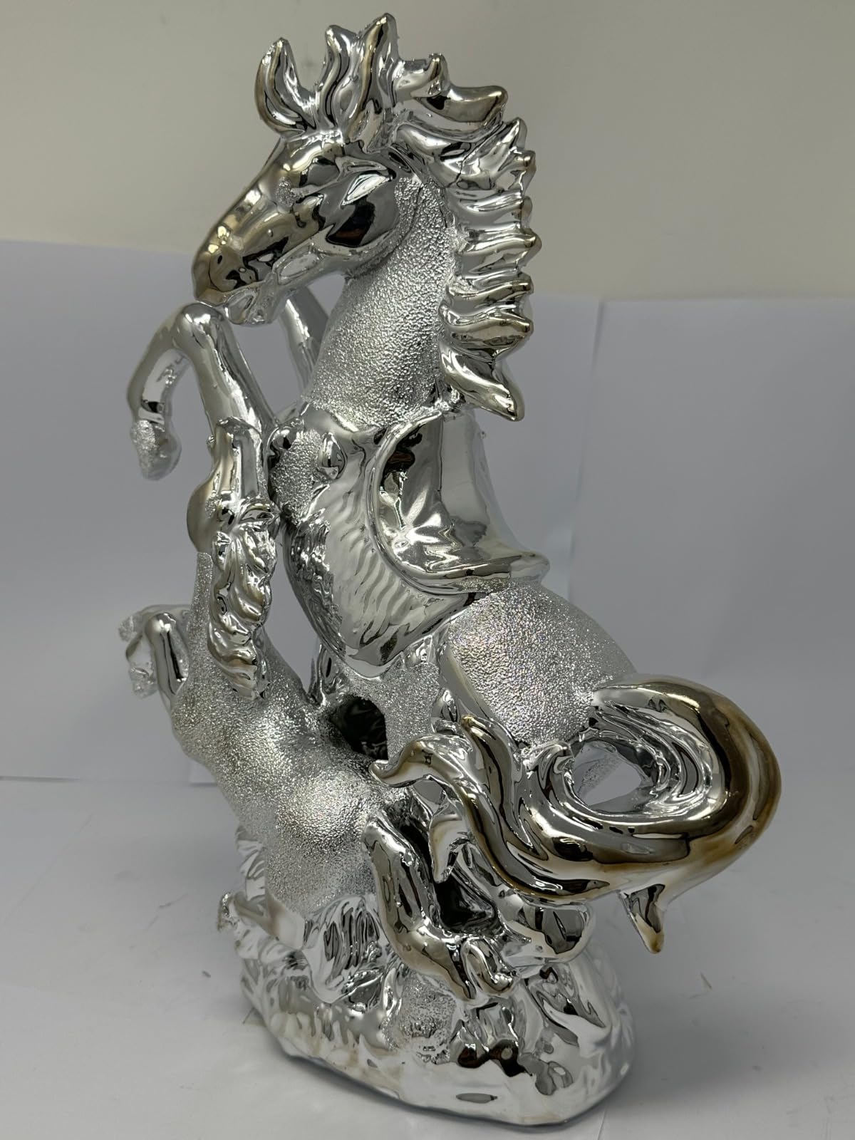 Segoy Silver Italian Dubal Horse Ornament: Romany Porcelain Shelf Sitter - Elegant Animal Statue For Home Decoration 34Cm Hight
