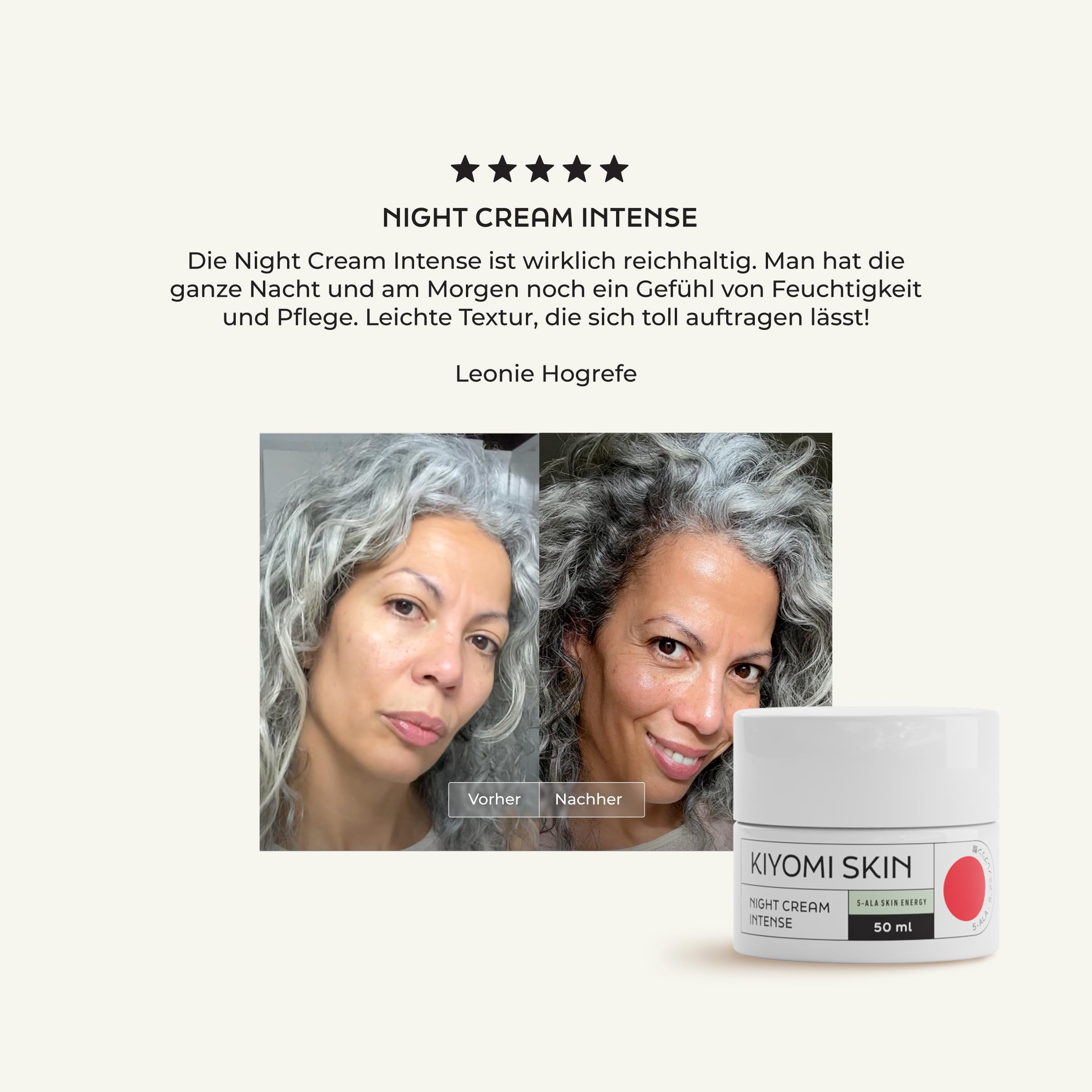 Regenerierende Nachtcreme Intensiv 50ml - mit 5-ALA, Ceramide und Resveratrol - bei trockener Haut, dermatest sehr gut, vegan Gesichtscreme für die Nacht Gesichtspflege Nacht Creme