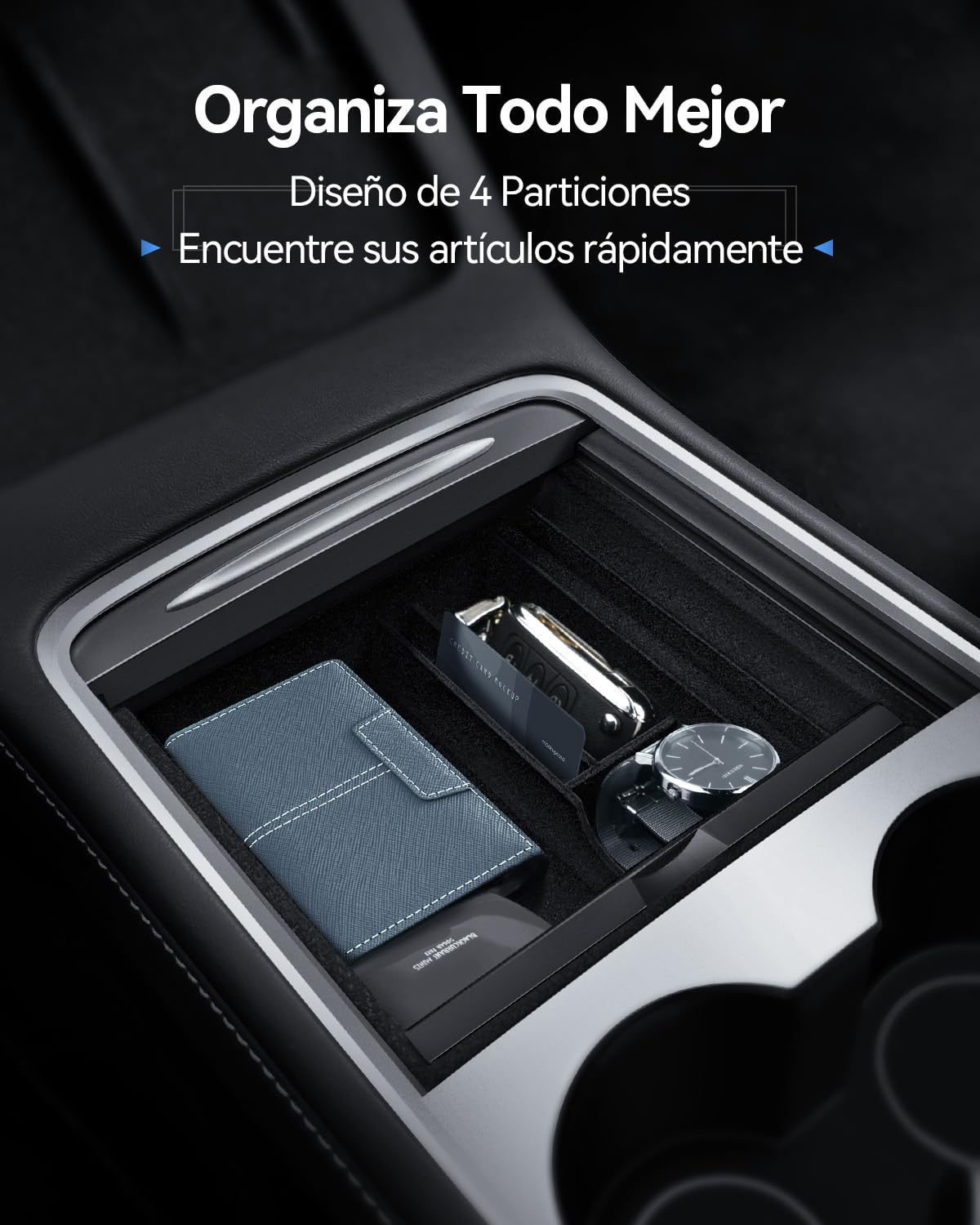 Organizer para Tesla Model Y 2021-2024 y Model 3 2021-2023 Bandeja Organizadora de Consola Central, Caja de Almacenamiento Cajón Oculta Accesorios para Tesla Model Y Model 3