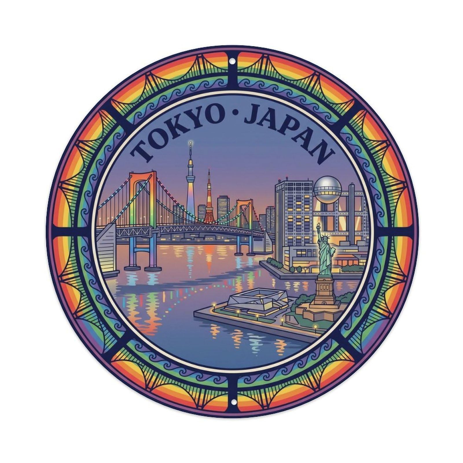 Okahys 8X8inch Classic Style Tokyo Odaiba Rainbow Bridge Futuristic Bay Travel Map Metal Tin Sign