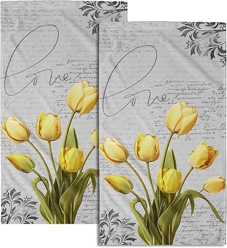 Juego de 2 toallas de mano con diseño floral de tulipán, suaves y absorbentes, toallas decorativas para baño, secado rápido, para hotel, gimnasio,