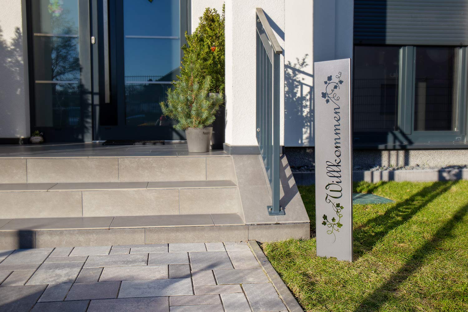 tuning-art EW100 Gartenstecker Gartenschild Willkommen | Edelrost Garten Deko | Abkantung | 120cm x 21cm