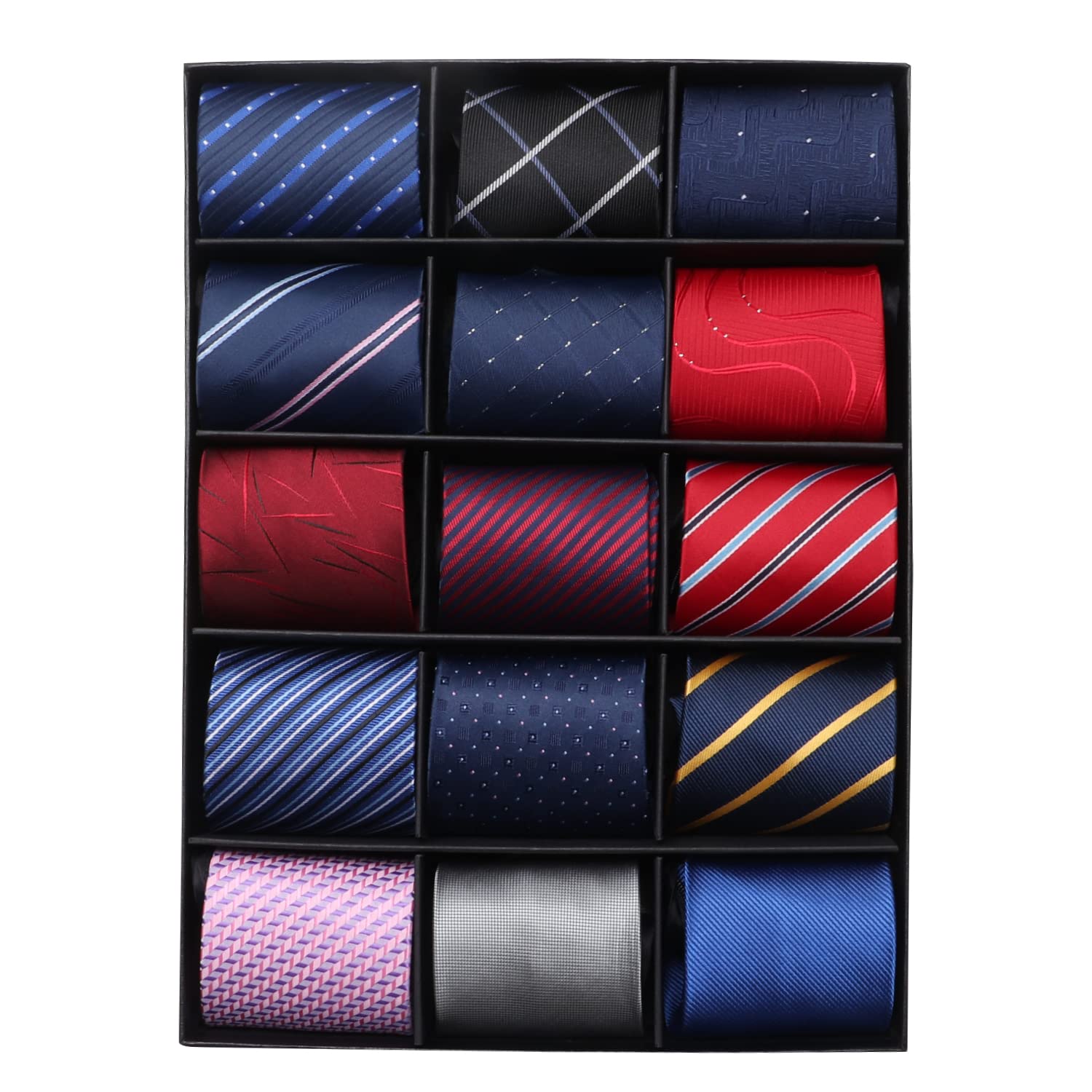 kaxilu Zipper Ties for Men 15pcs Assorted Neckties for Mens, Silky Zip Up Ties, Men's Adjustable Pretied Ties Set
