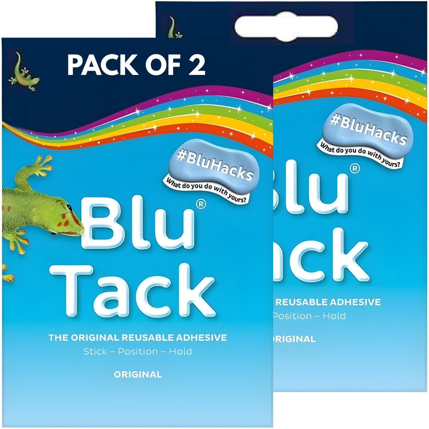2 x Bostik Blu Tack Originale Riutilizzabile Pacchetto di Adesivi Casa Ufficio Fai da te BluHacks Smart Adesivi Alternativi a Pin & Tape 60g