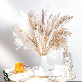 Worldoor 92PCS Natural Dried Pampas Grass Boho Home Decor Bouquet Phragmites Dried Flowers Bouquet for Wedding Floral Arra...