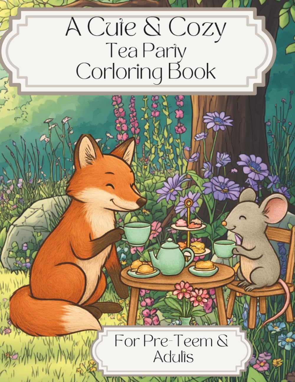 Cute &cozy Tea Party Coloring Book: Cute and Cozy Forest Animals and Whimsical Fairies for Pre-Teens, Teens, and Adults