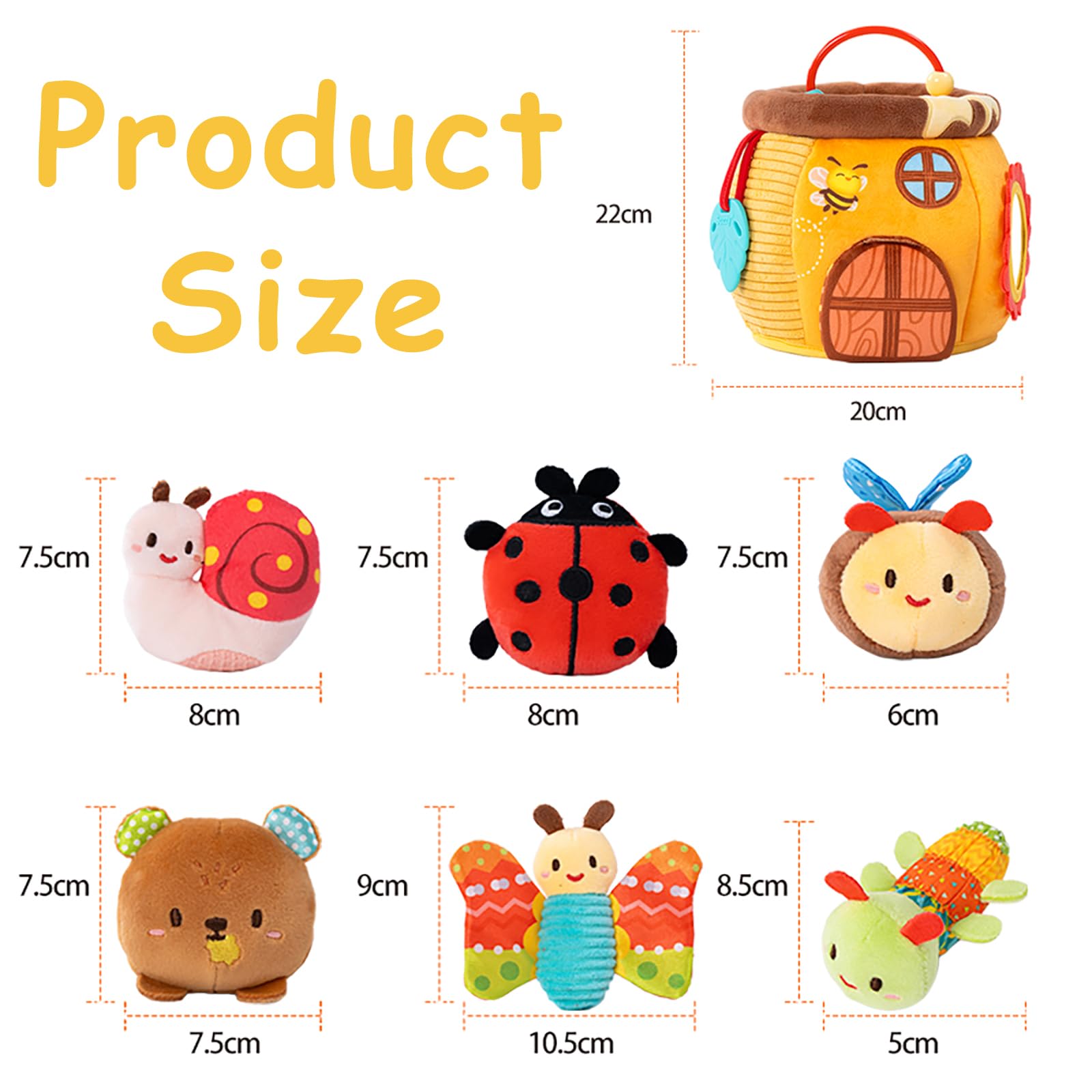 Bambini Giochi Montessori 1 Anno - Casa Delle Api in Peluche con 6 Insetti Neonato, Giochi Sensoriali per Neonati con Specchio, Sonaglio, Giochi Dentizione, Regalo 6 9 12 18 Mesi Bimbo Bimba