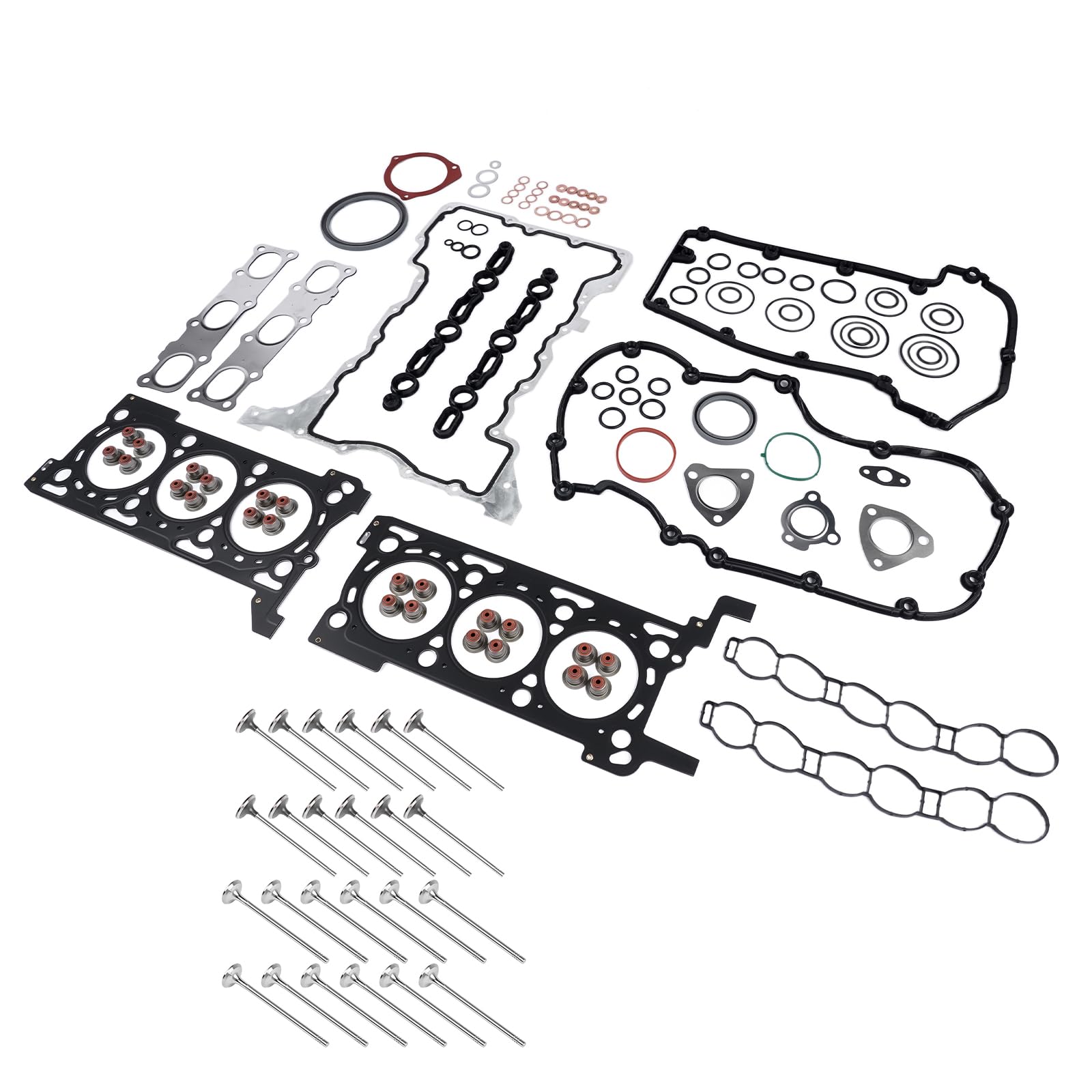 Juego de Juntas de Culata+Válvula de entrada y salida Compatible con RAM 1500 DS 300C Gra-nd Cher0kee 3.0 CRD 51046000 10205300 10205400 68147269AA 68147265AA