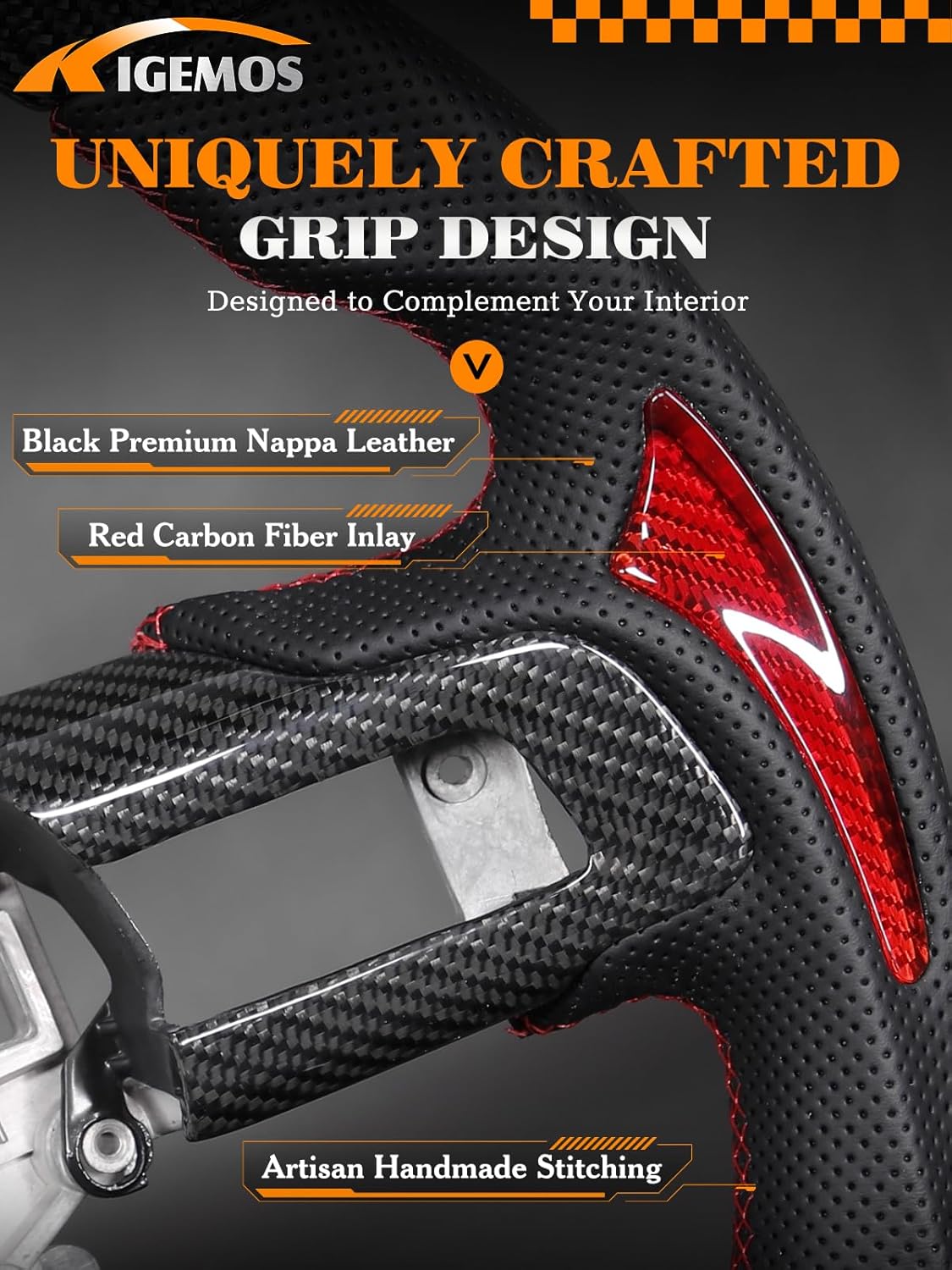 Steering Wheel for Mustang 2018-2023 Real 3K Carbon Fiber with Trim Cover Double D-shaped Racing Nappa Perforated Leather Grip Hand-stitched for Mustang EcoBoost/GT for Shelby GT350/GT350R