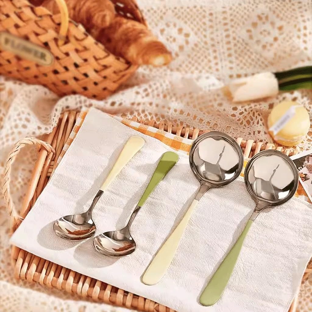 Spoons,Rice Spoons, Round Stainless Steel Spoon Household Spoon Creative Cute Dessert Spoon Coffee Stirring Spoon Kitchen Table Spoon Dinner Spoon Teaspoons