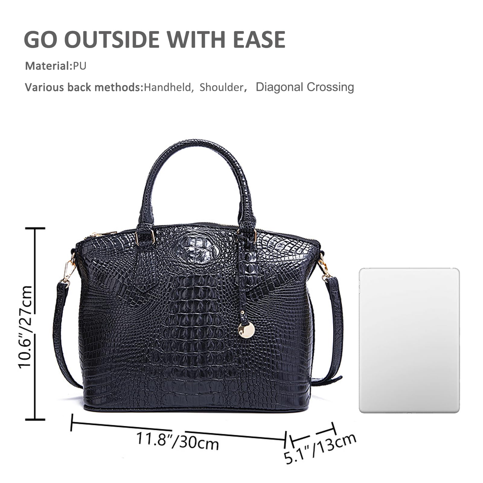 NICOLE & DORIS Bolso de Mujer Bolso de Cocodrilo Bolsos de Mano Elegante Bolso Bandolera PU Cuero Bolso de Hombro Bolsos Totes para Viajes Compras Trabajo Negro