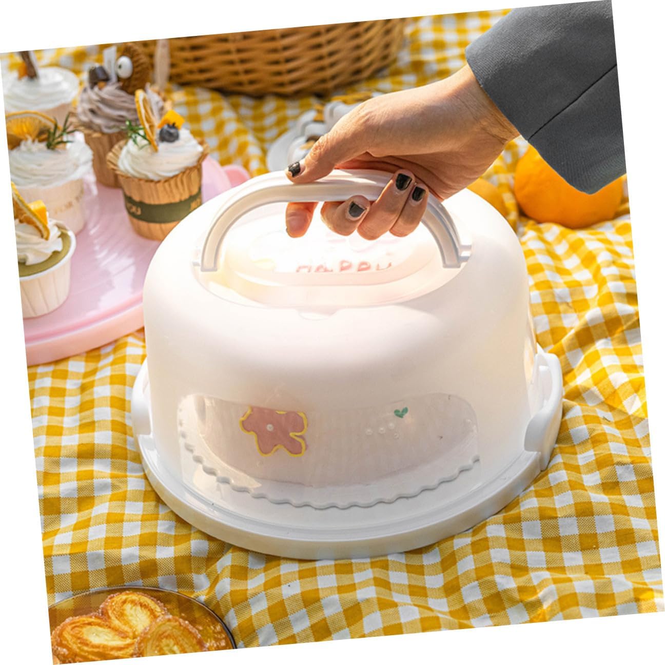 Reusable 8-inch White Tall round Cake Box with Handle Portable Birthday Cake Carrier for Bakery and Outdoor Packing