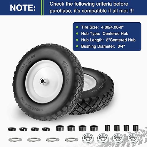 Miniatura 8 de Neumático para carretilla MaxAuto 4.80 4.00-8 Libre de pinchazos 4.804.00-8 Neumático y rueda con ajuste de grasa, eje centrado de 3", rodamientos