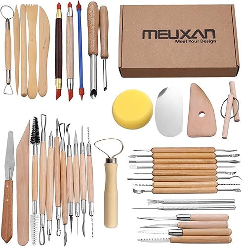 Meuxan Juego de herramientas de cerámica de 40 piezas, herramientas de modelado de escultura de arcilla