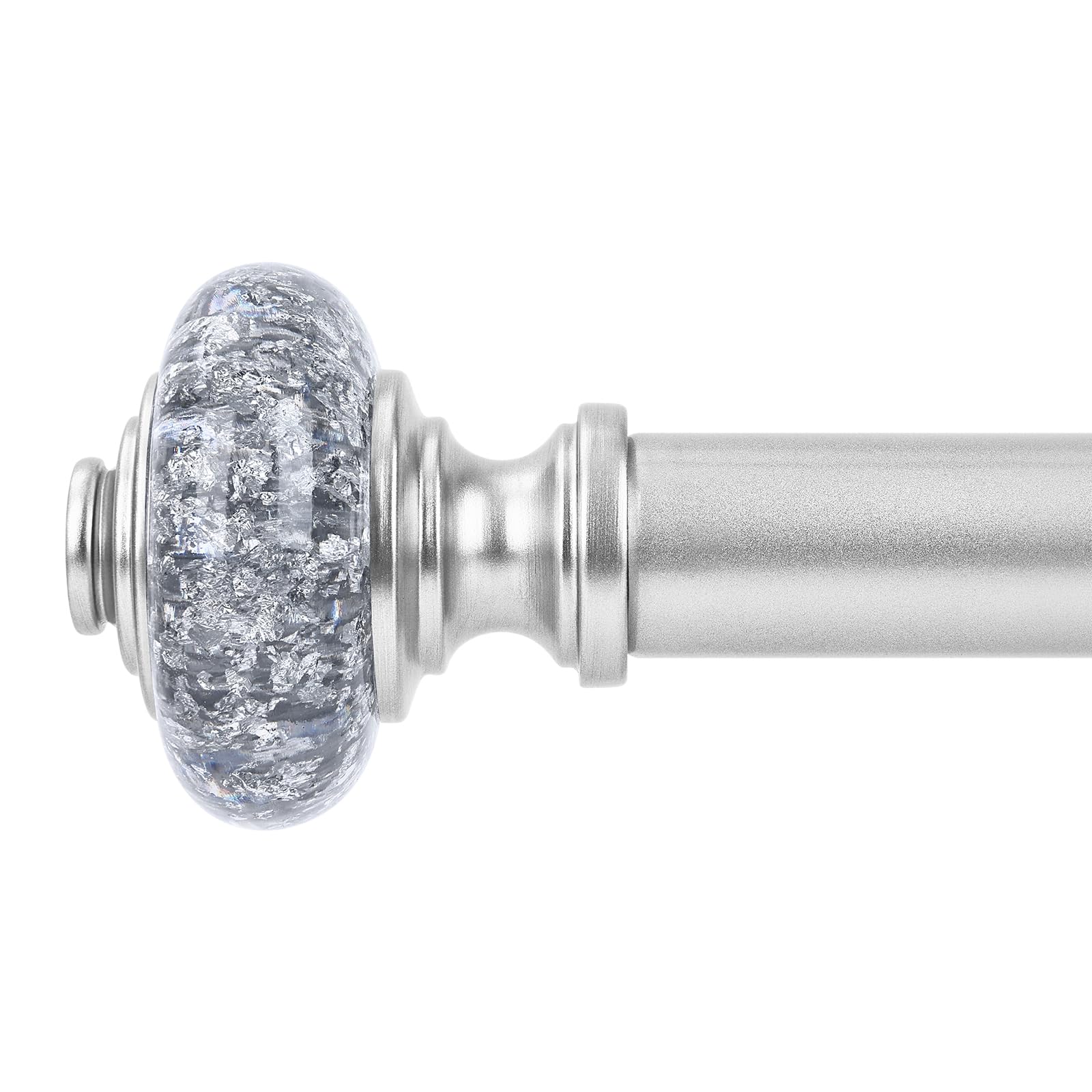 Silver Long Curtain Rods for Windows 72 to 144 Inch, Decorative Vintage Crystal 1'' Diameter Curtain Rod with Silver Foil Finials, Adjustable Heavy